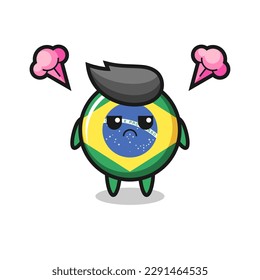 annoyed expression of the cute brazil flag badge cartoon character , cute style design for t shirt, sticker, logo element