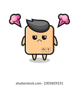 expresión molesta del personaje de caricatura de la caja de cartón lindo, diseño de estilo lindo para camiseta, pegatina, elemento logo
