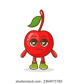 expresión fastidiada del personaje de dibujos animados de un lindo cerezo