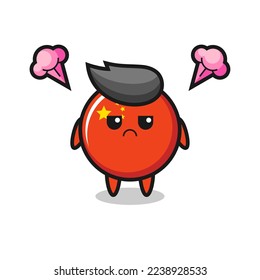 annoyed expression of the cute china flag badge cartoon character , cute style design for t shirt, sticker, logo element