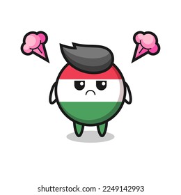 annoyed expression of the cute hungary flag badge cartoon character , cute style design for t shirt, sticker, logo element