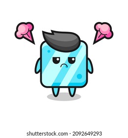 annoyed expression of the cute ice cube cartoon character , cute style design for t shirt, sticker, logo element