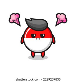annoyed expression of the cute indonesia flag badge cartoon character , cute style design for t shirt, sticker, logo element