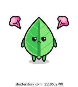 expresión fastidiada del personaje de caricatura de la hoja linda , diseño de estilo lindo para camiseta, pegatina, elemento logo