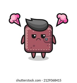 annoyed expression of the cute leather wallet cartoon character , cute style design for t shirt, sticker, logo element