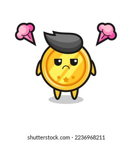 annoyed expression of the cute medal cartoon character , cute style design for t shirt, sticker, logo element