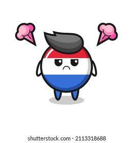 annoyed expression of the cute netherlands flag badge cartoon character , cute style design for t shirt, sticker, logo element