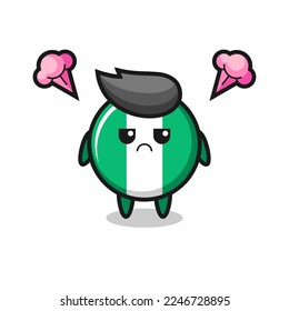 annoyed expression of the cute nigeria flag badge cartoon character , cute style design for t shirt, sticker, logo element