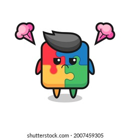 annoyed expression of the cute puzzle cartoon character , cute style design for t shirt, sticker, logo element