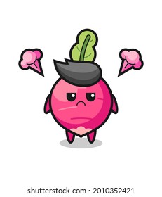 annoyed expression of the cute radish cartoon character , cute style design for t shirt, sticker, logo element