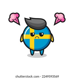 annoyed expression of the cute sweden flag badge cartoon character , cute style design for t shirt, sticker, logo element
