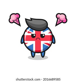 annoyed expression of the cute united kingdom flag badge cartoon character , cute style design for t shirt, sticker, logo element