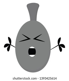 An annoyed grey screaming monster with its hands stretched vector color drawing or illustration