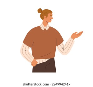 Annoyed grumpy man. Irritated indignant person resenting, arguing, disagreeing. Disgruntled employee. Negative emotion, anger expression. Flat vector illustration isolated on white background