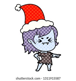 ärgerliche, handgezeichnete Comicbuchillustration für ein Vampirmädchen mit Santa-Hut