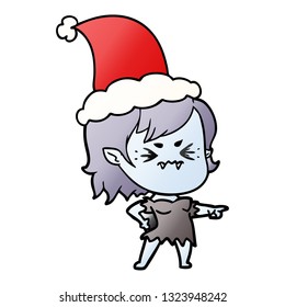 annoyed hand drawn gradient cartoon of a vampire girl wearing santa hat