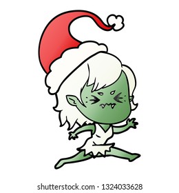 ärgerlicher, handgezeichneter Farbverlauf-Cartoon eines Vampirmädchens mit Santamhut