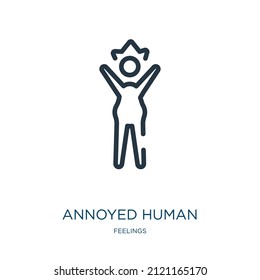 annoyed human thin line icon. person, annoyed linear icons from feelings concept isolated outline sign. Vector illustration symbol element for web design and apps.