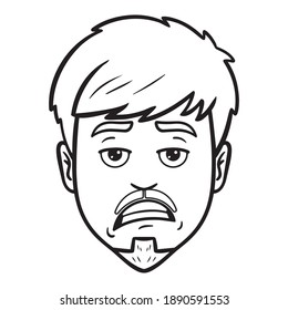 annoyed look of a man. comic, isolated, outline, monochrome.