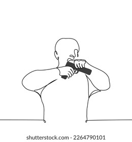 hombre molesto recargando su arma - un vector de dibujo de una línea. concepto agresivo y peligroso criminal