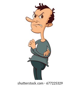 annoyed man standing with arms crossed, vector illustration