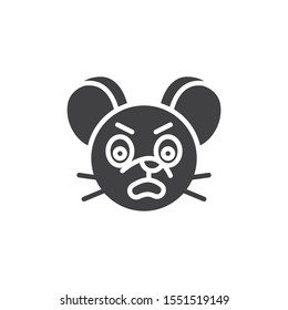 Annoyed rat emoticon vector icon. filled flat sign for mobile concept and web design. Angry mouse face emoji glyph icon. Chinese 2020 year of the rat symbol, logo illustration. Vector graphics