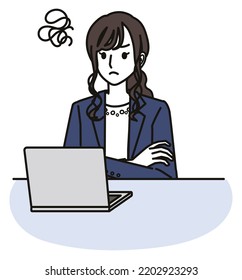 Annoyed Woman In A Business Casual Outfit Looking At The Computer Screen