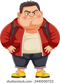 Annoyed young cartoon character with hands in pockets