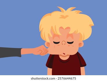 
Annoying Aunt Pinching the Cheeks of a Young Boy Vector Illustration. Obnoxious relatives make a child feel embarrassed and bothered
