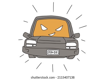  Annoying car (personification) Comical handwritten person Vector, simple coloring of line drawing