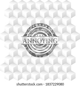 Annoying grey emblem. Vintage with geometric cube white background. 