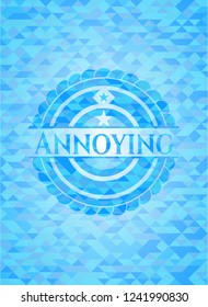 Annoying light blue emblem with triangle mosaic background