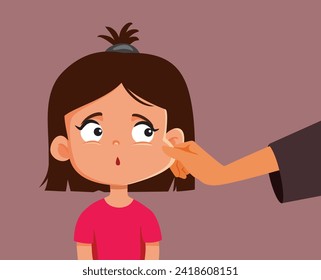 
Annoying Relative Meeting a Kid Pinching her Cheeks Vector Cartoon. Granny showing affecting by pulling her granddaughter from her cheeks
