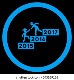 Annual Agent Help vector icon. Style is flat circled symbol, blue color, rounded angles, black background.