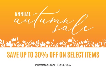 Annual Autumn Sale Save Up To 30% Off on Select Item for business, shopping sign for posters, flyers, online advertisement, social media