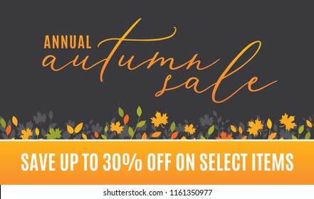 Annual Autumn Sale Save Up To 30% Off on Select Item for business, shopping sign for posters, flyers, online advertisement, social media