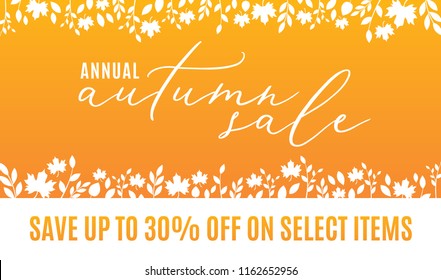 Annual Autumn Sale Save Up To 30% Off on Select Item for business, shopping sign for posters, flyers, online advertisement, social media