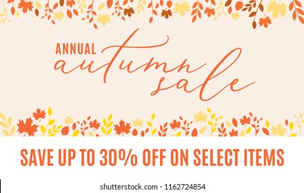 Annual Autumn Sale Save Up To 30% Off on Select Item for business, shopping sign for posters, flyers, online advertisement, social media