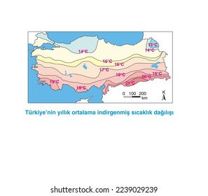 Durchschnittliche jährliche reduzierte Temperaturkarte der Türkei. Geografie. Karten. Türkische Karte