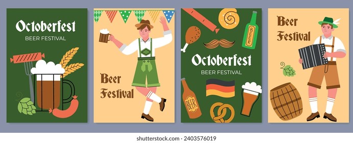 Jährliche Bierausweise. Oktoberfest Menschen in traditionellen bayerischen Kleider, Deutsch Essen, Trinken Feiern, Malt Drink Party, Vektorset.eps
