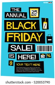 The Annual Black Friday Sale Is Here 25 November (Flat Style Vector Illustration Poster Design) With Text Box Template