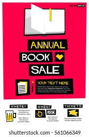 Annual Book Sale (Flat Style Vector Illustration Quote Poster Design) Event Invitation With Venue And Time Details