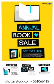 Annual Book Sale (Flat Style Vector Illustration Quote Poster Design) Event Invitation with Venue and Time Details