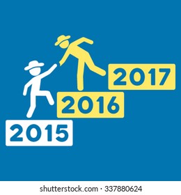 Annual Boy Help vector icon. Style is bicolor flat symbol, yellow and white colors, rounded angles, blue background.