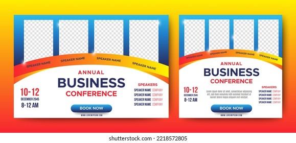 Annual business Business Conference live webinar banner invitation and social media post template. Business webinar invitation design.