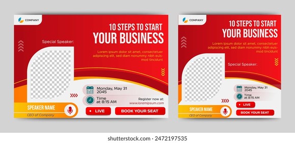Annual Business Conference live webinar banner invitation and social media post template. Business webinar invitation design. Vector
