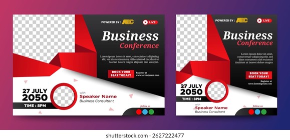Annual Business Conference live webinar banner invitation and social media post template. Business webinar invitation design.