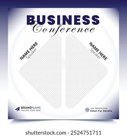 Annual business webinar invitation design. Webinar and business conference social media post template. Online webinar social media post template. Business conference banner template