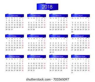 annual calendar for 2018 year with the bright blue of info graphics on white background