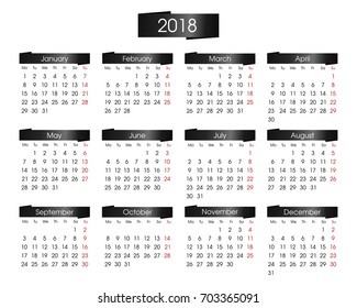 annual calendar for 2018 year with the metallic black of info graphics on white background